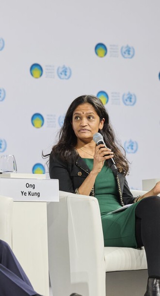 Jaysree K. Iyer, Chief Executive Officer, speaking in a panel discussion on “Game Changer: A new lens on investment in health and well-being” at the World Health Summit. (Berlin, Germany, October 2022)